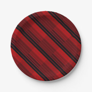 Assiettes En Carton Quilit en mosaïque géométrique rouge et noire