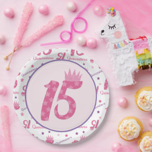 Assiettes En Carton Quinceañera 15e anniversaire rose pourpre couronne