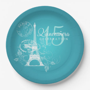 Assiettes En Carton Quinceanera Anniversaire Paris Turquoise