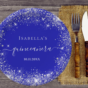 Assiettes En Carton Quinceanera bleu royal argent parties scintillant 