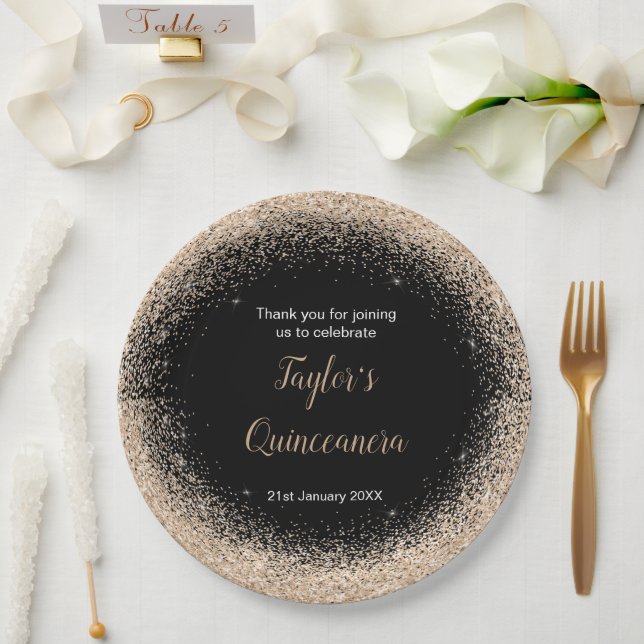 Assiettes En Carton Quinceanera Champagne Faux Parties scintillant (Mariage)