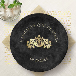 Assiettes En Carton Quinceanera de la Couronne de Tiara noire