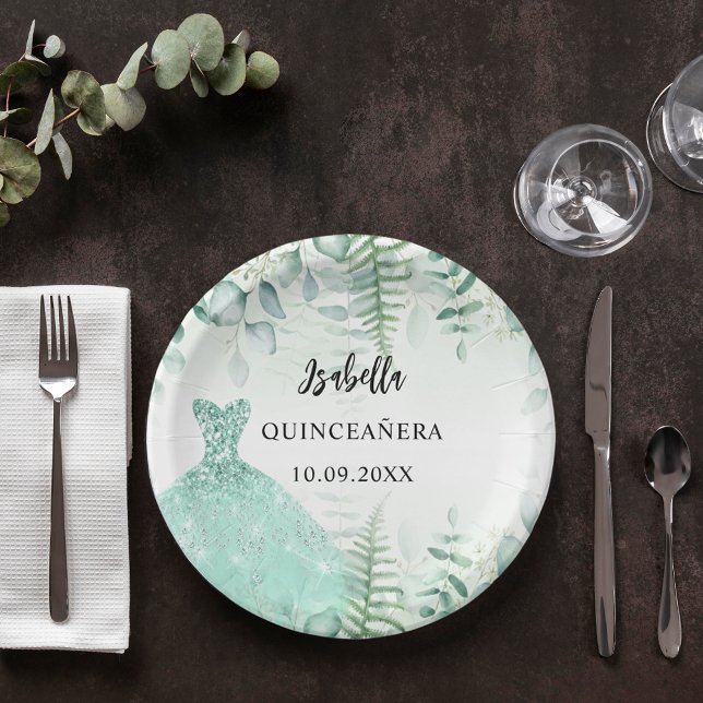Assiettes En Carton Quinceanera eucalyptus bois vert (Créateur téléchargé)