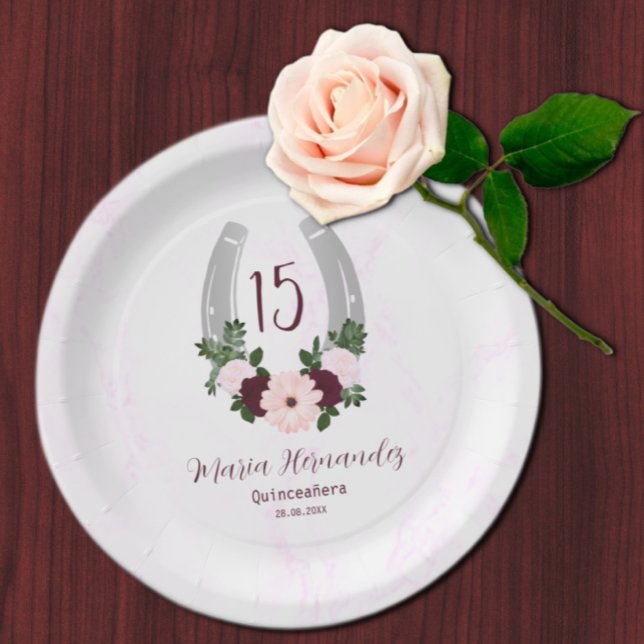 Assiettes En Carton Quinceanera Floral Western Horseshoe (Créateur téléchargé)