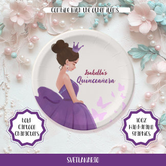 Assiettes En Carton Quinceañera Lilac Élégante Plaque Papier Princesse