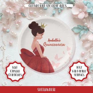 Assiettes En Carton Quinceañera Magenta Élégante plaque en papier Prin