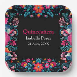 Assiettes En Carton Quinceanera noire mexicaine Fiesta Anniversaire