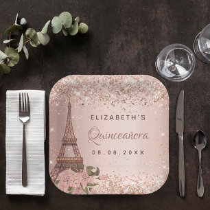 Assiettes En Carton Quinceanera or rose Paris Tour Eiffel