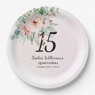 Assiettes En Carton Quinceanera Rose Floral Rustique 15ème anniversair