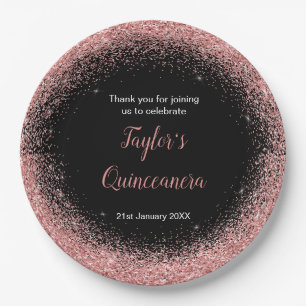 Assiettes En Carton Quinceanera Rose Pink Faux Parties scintillant Ann