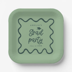 Assiettes En Carton Quirky Wavy Line Green Grad Party