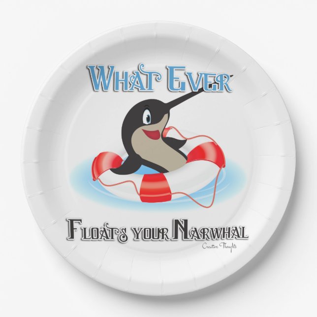 Assiettes En Carton Quoi que Flotte ton mème Narwhal (Devant)