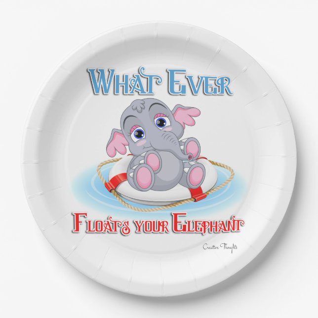 Assiettes En Carton Quoi qu'il flotte votre bébé éléphant (Devant)