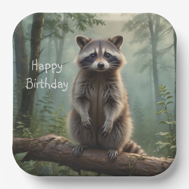 Assiettes En Carton Raccoon en forêt (Recto)