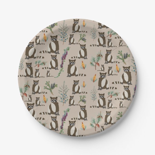 Assiettes En Carton Raccoon mignonne en Motif de la forêt de pins (Devant)