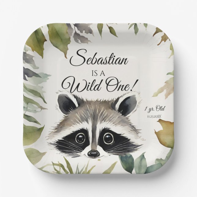 Assiettes En Carton Raccoon Wild One Woodland Animal Anniversaire fête (Recto)