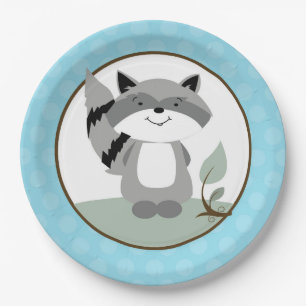 Assiettes En Carton Raccoon Woodland Plaque en papier   TURQUOISE