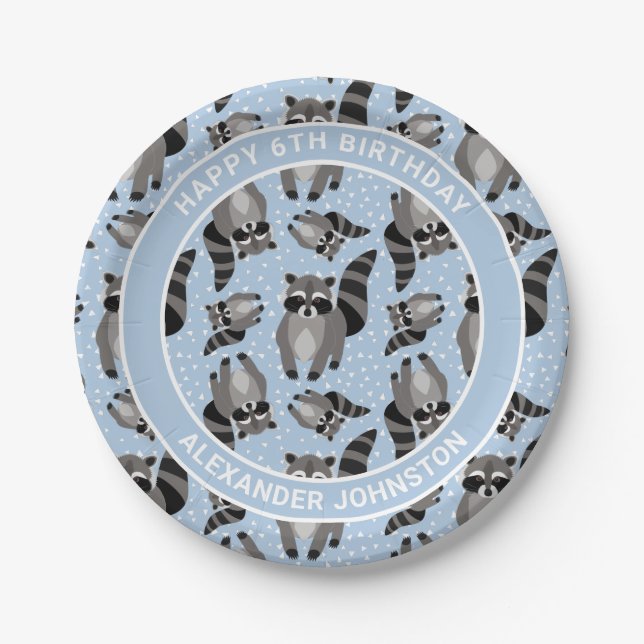 Assiettes En Carton Raccoons Custom Blue Anniversaire (Devant)