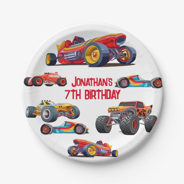 Assiettes En Carton Race Car Monster Camion Voitures Course Anniversai (Devant)