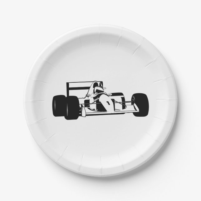 Assiettes En Carton Race Car Silhouette noir et blanc (Devant)