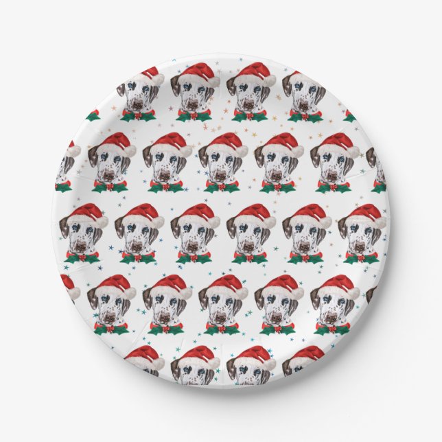 Assiettes En Carton Race de chien dalmatien Noël (Devant)