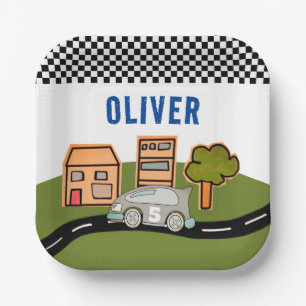 Assiettes En Carton Racing Car Road House Nom personnalisé Anniversair