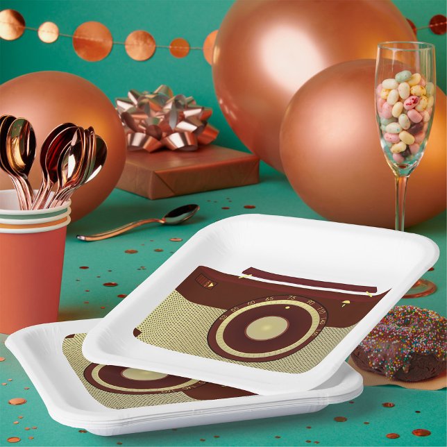 Assiettes En Carton Radio Brown Rétro Et Antique Or (Créateur téléchargé)