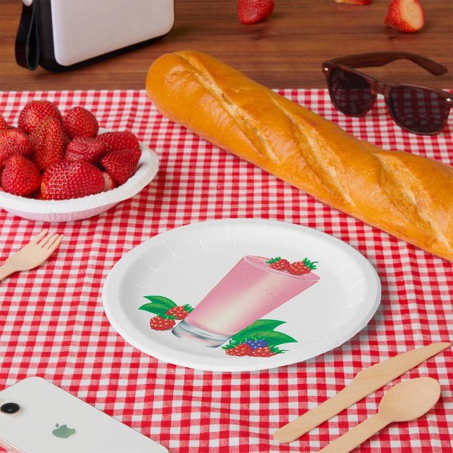 Assiettes En Carton Rafraîchir Berry Smoothie Boisson Rose (Créateur téléchargé)