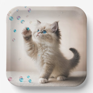 Assiettes En Carton Ragdoll Kitten Jouer Avec Des Bulles