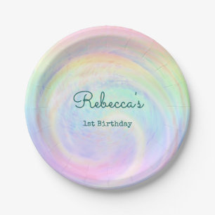 Assiettes En Carton Rainbow Aesthétique Pastel Swirl 1er anniversaire
