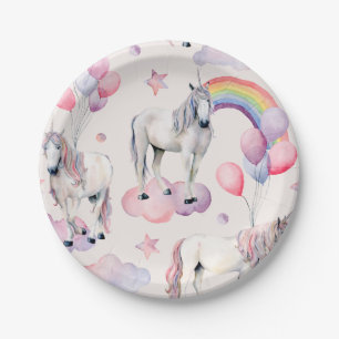 Assiettes En Carton Rainbow Balloons Unicorn rose fête d'anniversaire 