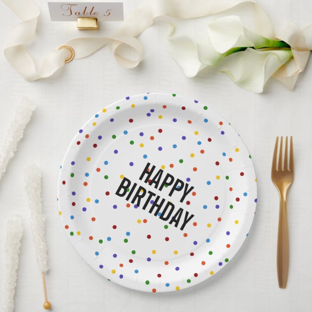 Assiettes En Carton Rainbow Dots motif fête d'anniversaire (Mariage)
