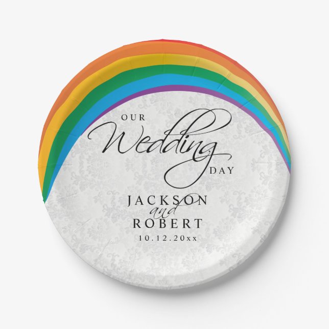 Assiettes En Carton Rainbow Gay - Notre jour de mariage (Devant)