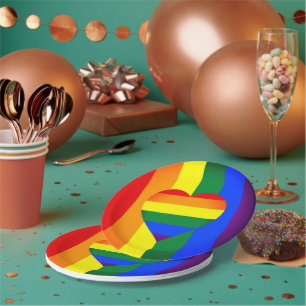 Assiettes En Carton Rainbow Heart & Pride Rainbow Flag / communauté LG