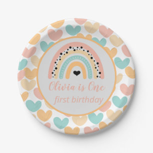 Assiettes En Carton Rainbow & Hearts 1er fête d'anniversaire