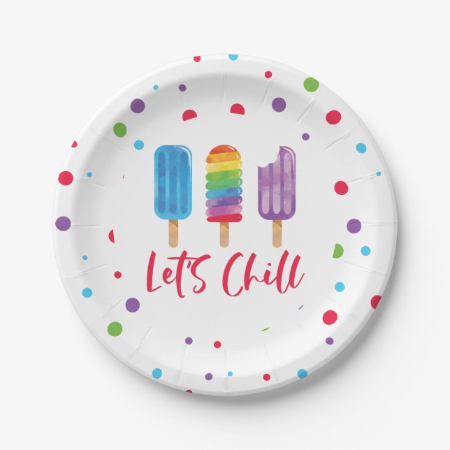 Assiettes En Carton Rainbow Ice Pop Chill Summer Anniversaire (Devant)