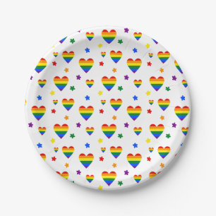 Assiettes En Carton Rainbow LGBT Coeurs et Fleurs colorées Motif