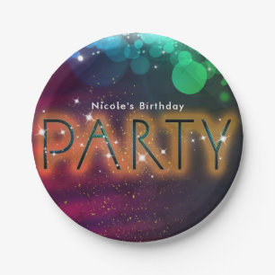 Assiettes En Carton Rainbow Lights SparkDance Club Anniversaire