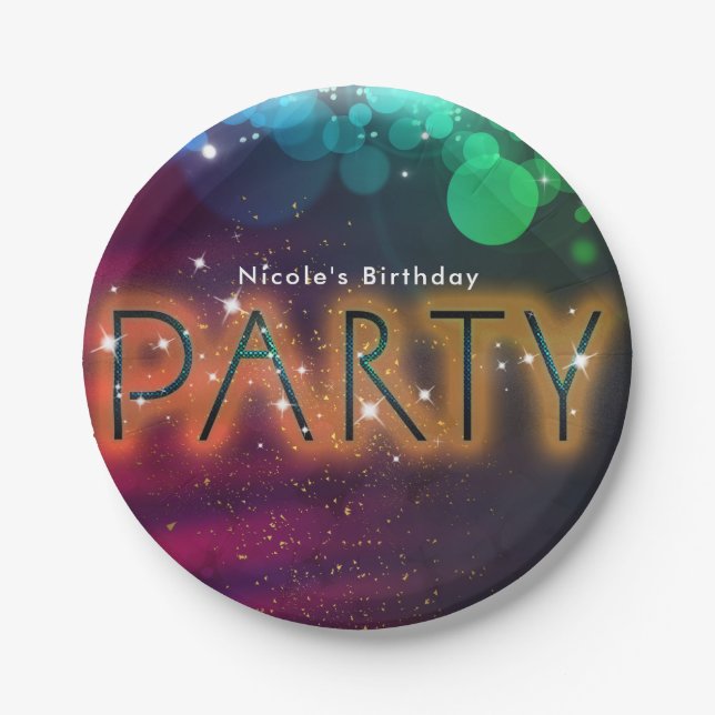 Assiettes En Carton Rainbow Lights SparkDance Club Anniversaire (Devant)