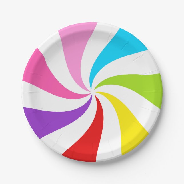 Assiettes En Carton Rainbow Lollipop Swirl (Devant)
