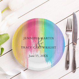 Assiettes En Carton Rainbow Paint Strokes Gay Lesbian Mariage artistiq
