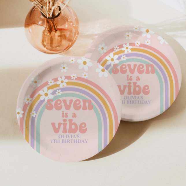 Assiettes En Carton Rainbow Pastel Seven est un Vibe 7e anniversaire (Créateur téléchargé)