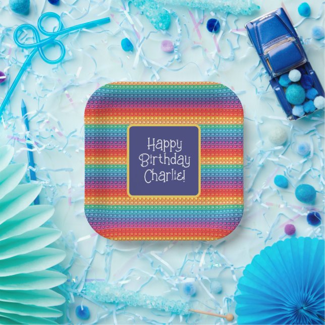 Assiettes En Carton Rainbow Pop It Fidget Toy Motif Personnalisé (Fête)