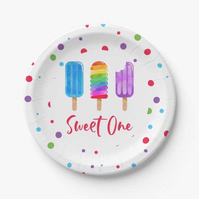 Assiettes En Carton Rainbow Pop Sweet Un 1er anniversaire (Devant)