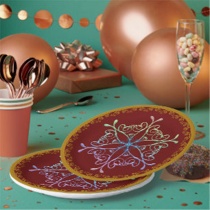 Assiettes En Carton Rainbow Snowflake Gold Trier Holiday