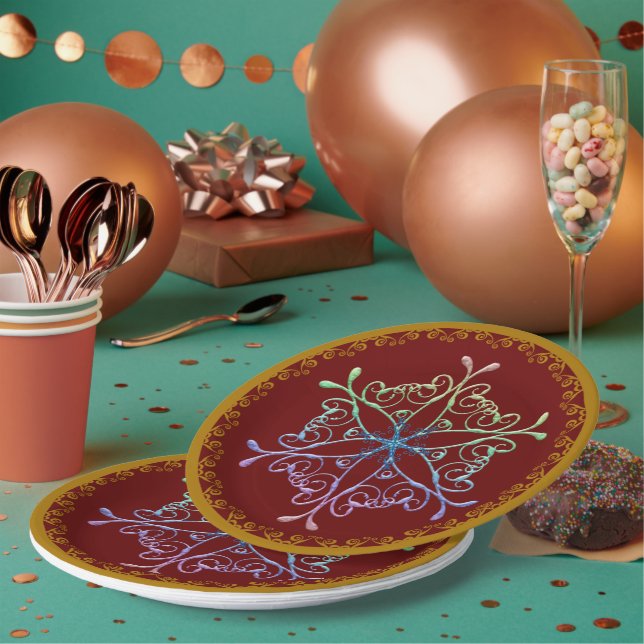 Assiettes En Carton Rainbow Snowflake Gold Trier Holiday (Multi)