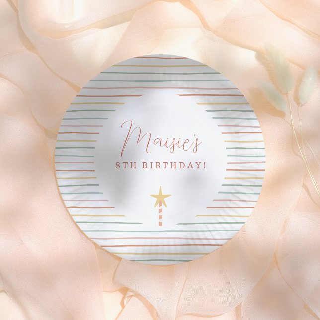 Assiettes En Carton Rainbow Stripes & Star Candle Anniversaire (Créateur téléchargé)