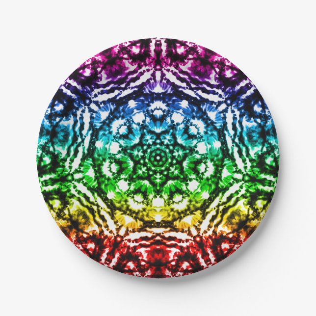 Assiettes En Carton Rainbow Tie Dye Mandala Star Anniversaire (Devant)