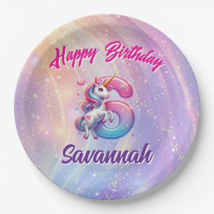 Assiettes En Carton Rainbow Unicorn 6e anniversaire
