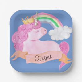 Assiettes En Carton 🌈 Rainbow Unicorn Nom personnalisé
